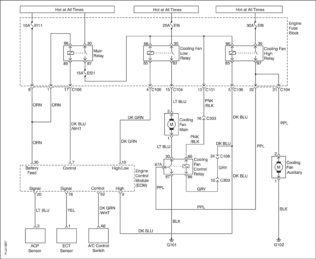 Проверка цепи вентилятора системы охлаждения Лачетти 1.6